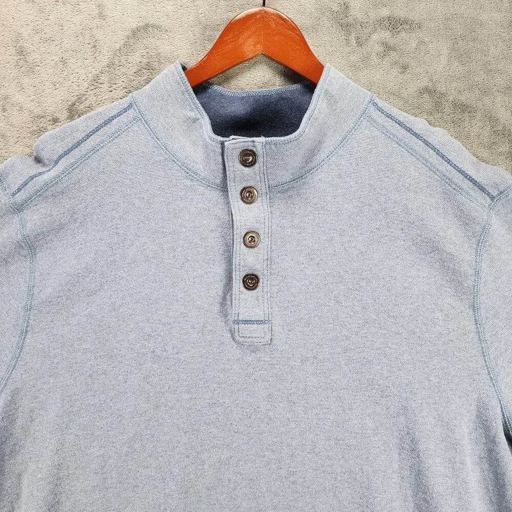 Tommy Bahama Pullover Sweater Mens Extra Large Blue Snap Button Mock Neck Casual